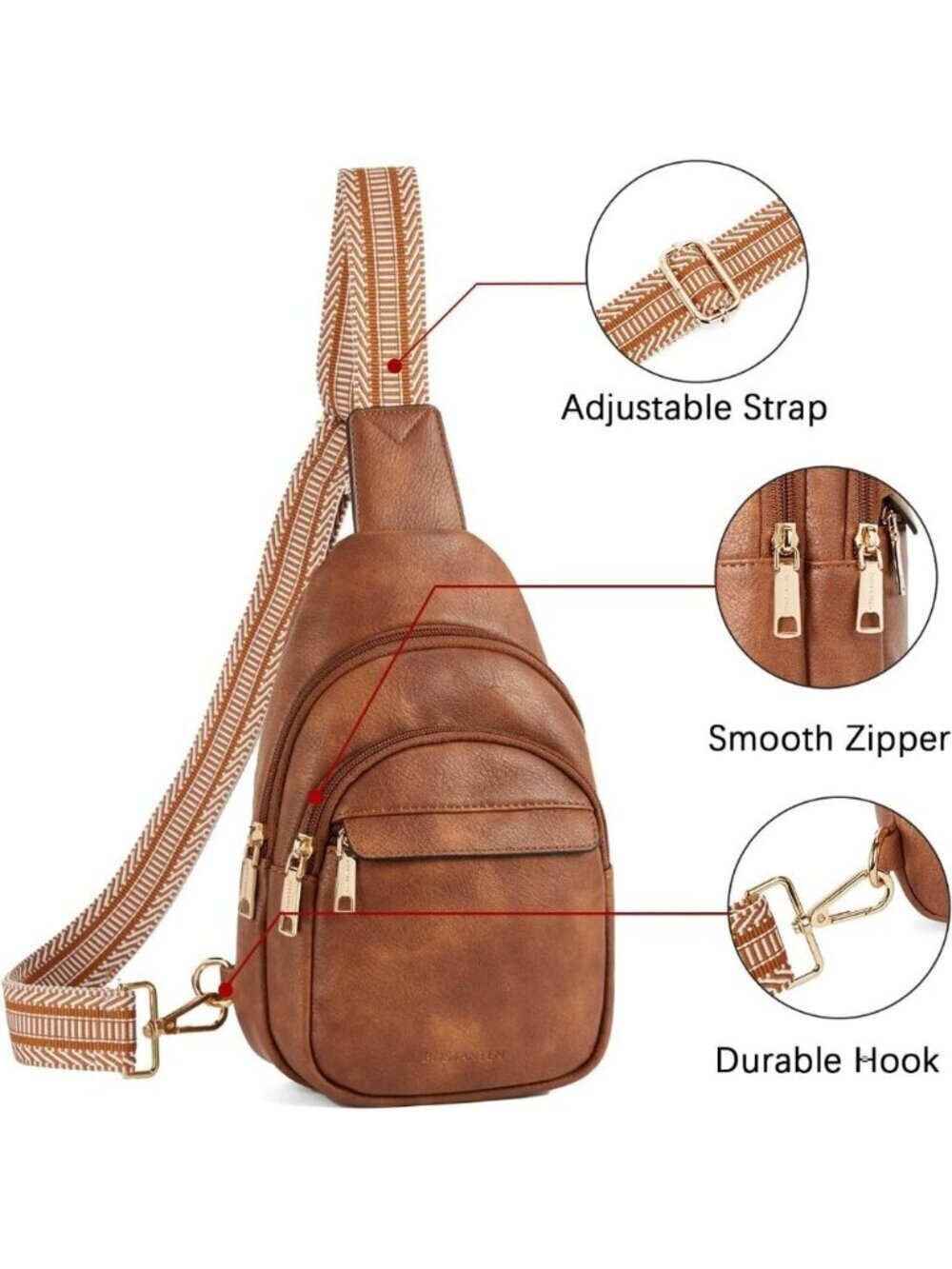 Leather Sling 0-brown Bag Women Small Crossbody Fanny Pack Shoulder Chest Bag - Picture 8 of 9